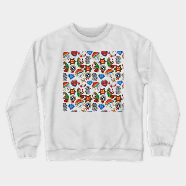 Dice Flower Eye Umbrella Snake Pattern Crewneck Sweatshirt by Mako Design 